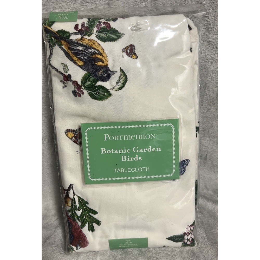 PORTMEIRION BOTANIC GARDEN Birds Cream‎ Tablecloth 70" Round Machine Washable
